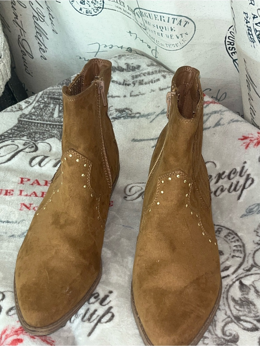 NOBO Tan Suede Studded Ankle Booties